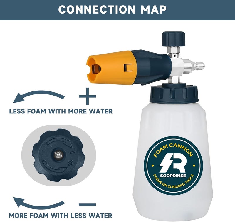 Sooprinse Foam Cannon with 1/4 Inch Quick Connector, Heavy Duty Car Foam Blaster Wide Neck Adjustable Snow Foam Lance for Pressure Washer, 1 Liter - Image 3